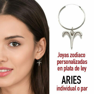 Puedes comprar 1 pendiente individual de aro con el charm del signo zodiaco Aries de plata o 1 pendiente individual