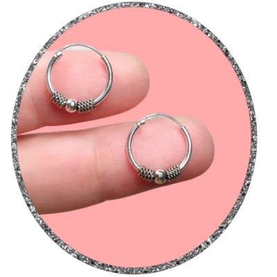 par de pendiente de Aros bali NUSAS. Aretes balineses de 14mm de plata