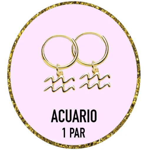 PENDIENTES ZODIACO ACUARIO Plata de Ley 925 y bañados en Oro de 18k (12MM)