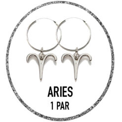 Puedes comprar 1 par de pendientes de aro con el charm del signo zodiaco Aries de plata