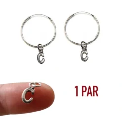 Pendientes inicial de aro completo o par con colgante letra c de plata 925