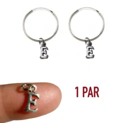 Pendientes inicial de aro completo o par con colgante letra E de plata 925
