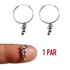 Pendientes inicial de aro completo o par con colgante letra F de plata 925