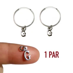 Pendientes inicial de aro completo o par con colgante letra G de plata 925