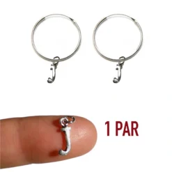 Pendientes inicial de aro completo o par con colgante letra J de plata 925