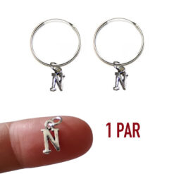 Pendientes inicial de aro completo o par con colgante letra N de plata 925