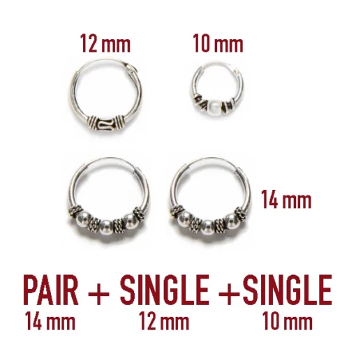 AROS BALI JIMBARAN 1 Par (2pcs) de 14mm, 1 Single (1pc) de 12mm y 1 Single (1pc) de 10mm