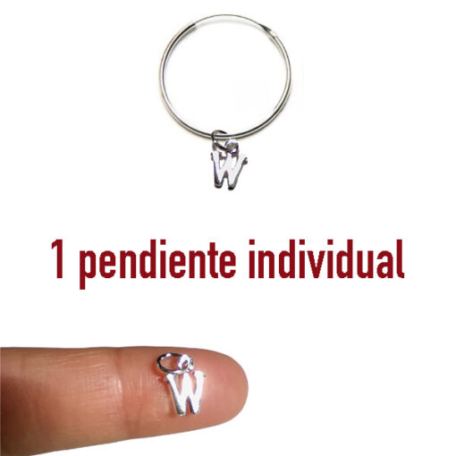 Pendientes de aro individual con letra w de plata 925