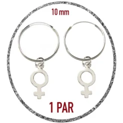 Par de Pendientes de aro símbolo de Venus diametro del aro de 10mm de plata de ley / Símbolos femeninos / Pendientes de lesbianas / Pendientes de gay / Bisexual / WLW / Orgullo / Sáfico / Pendientes de Safo