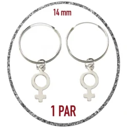 Par de Pendientes de aro símbolo de Venus diametro del aro de 14mm de plata de ley / Símbolos femeninos / Pendientes de lesbianas / Pendientes de gay / Bisexual / WLW / Orgullo / Sáfico / Pendientes de Safo