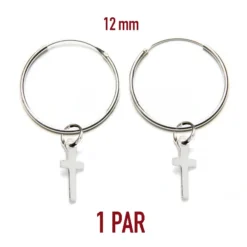 PAREJA de pendientes de aro con cruz de plata de ley de 12mm
