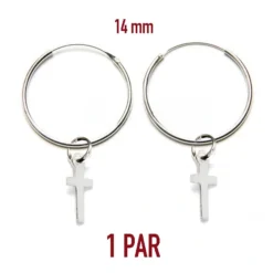 PAREJA de pendientes de aro con cruz de plata de ley de 14mm