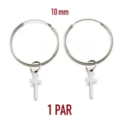PAREJA de pendientes de aro con cruz de plata de ley de 10mm