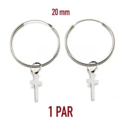 PAREJA de pendientes de aro con cruz de plata de ley de 20mm